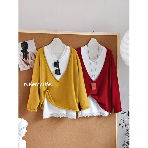 自然卷边毛衣+长款打底衫T恤裙