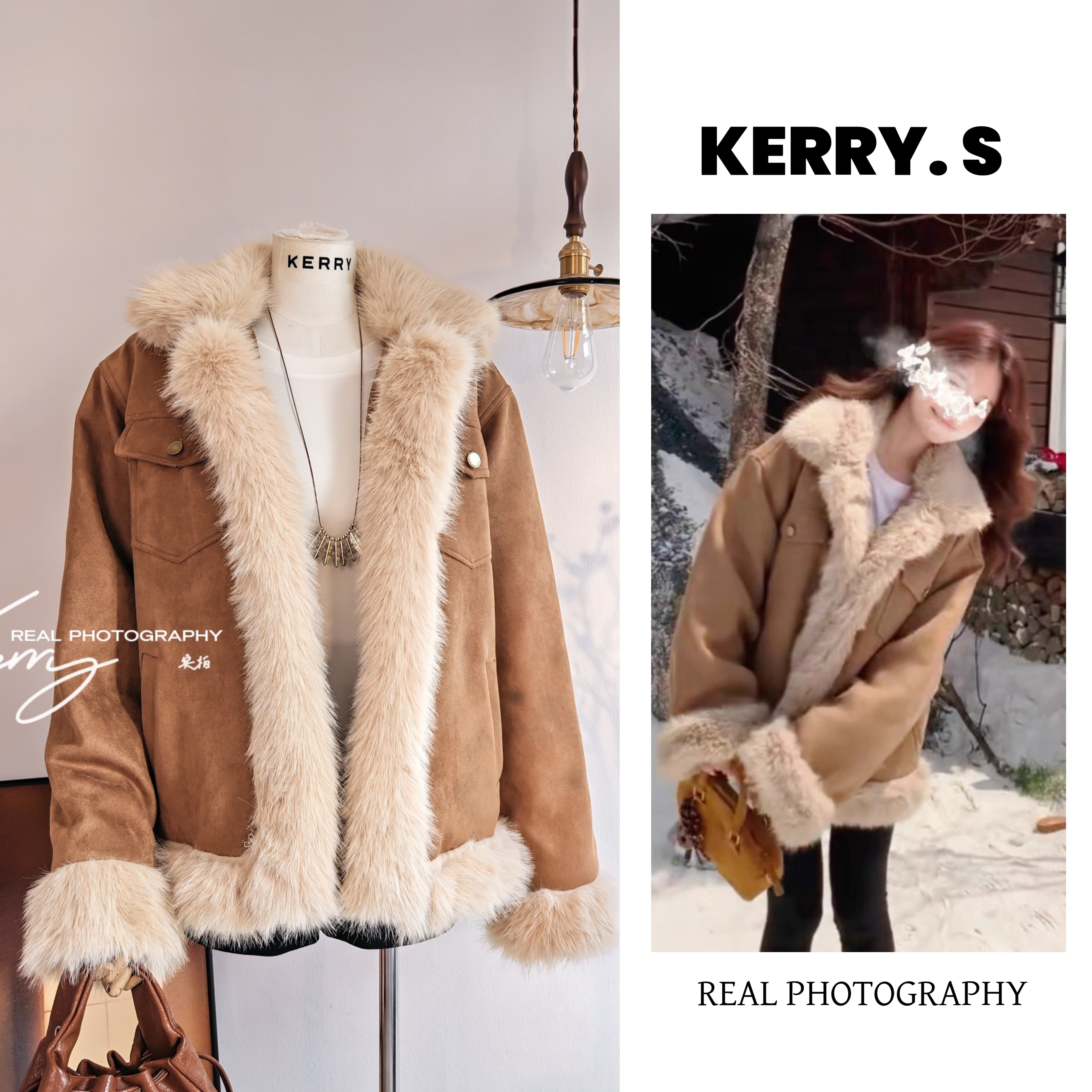 毛毛领美拉德ins皮毛一体外套