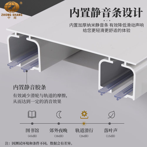 中商 窗帘滑轨滑轮双轨窗帘盒滑轨一体免打孔特厚静音窗帘轨道