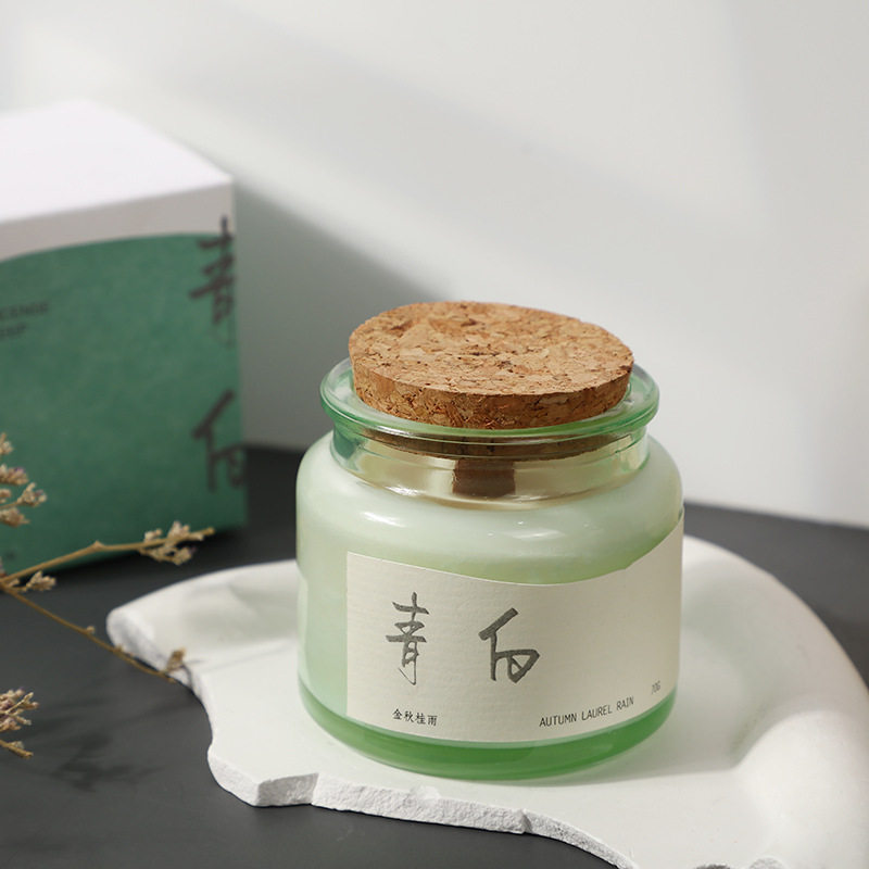 软木塞绿杯香薰蜡烛木芯