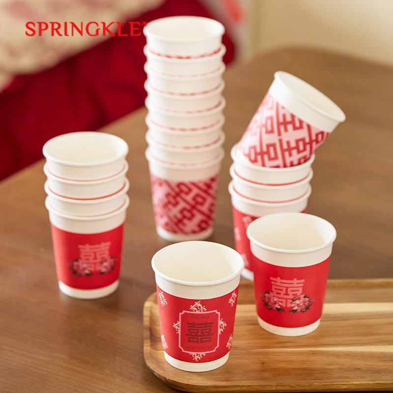 springkle结婚红色喜事纸杯