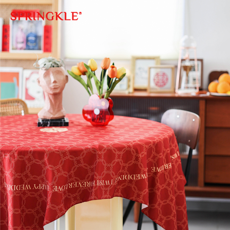 Springkle红色双喜桌布结婚装饰