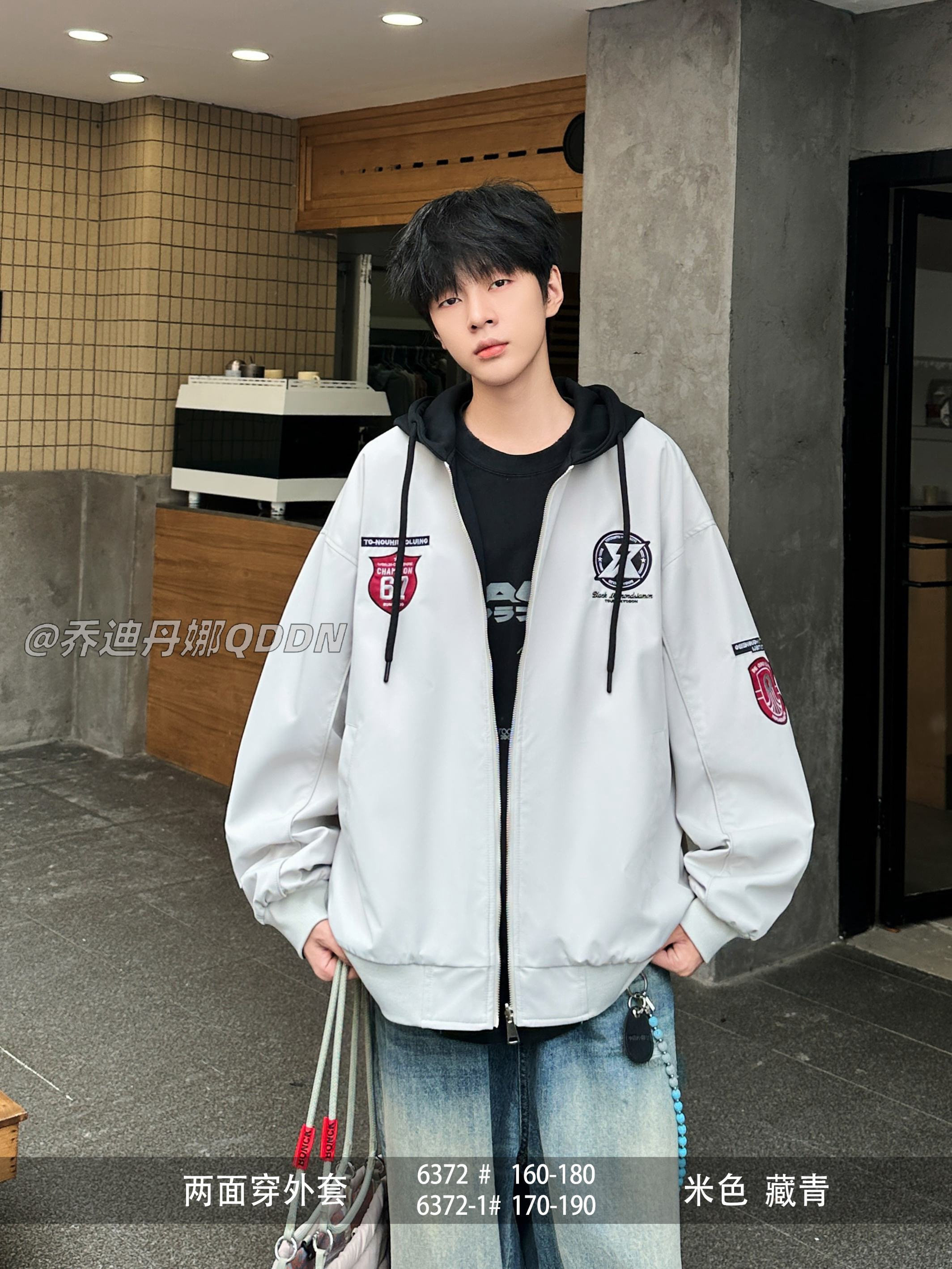 A乔迪6372米26秋6080男士连帽夹克两面穿外套休闲潮流帅气初高生