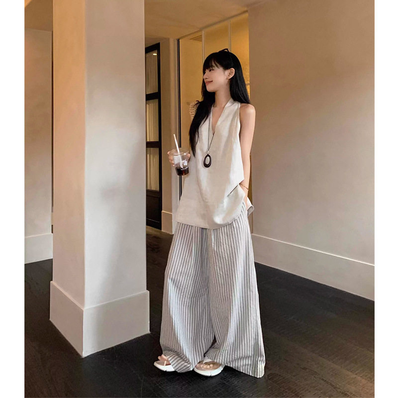 韩系慵懒高级无袖睡衣女款夏季新款背心长裤家居服休闲套装可外