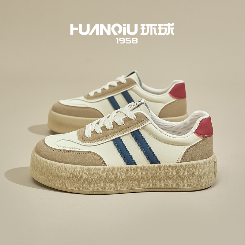 原创松糕底女鞋2025新款春季复古潮鞋子德训鞋运动厚底女休闲板鞋