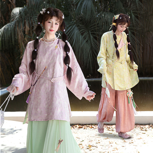 粼夕squama【流光春宴】改良唐圆领袍短款织金薄款横罗马面裙汉服