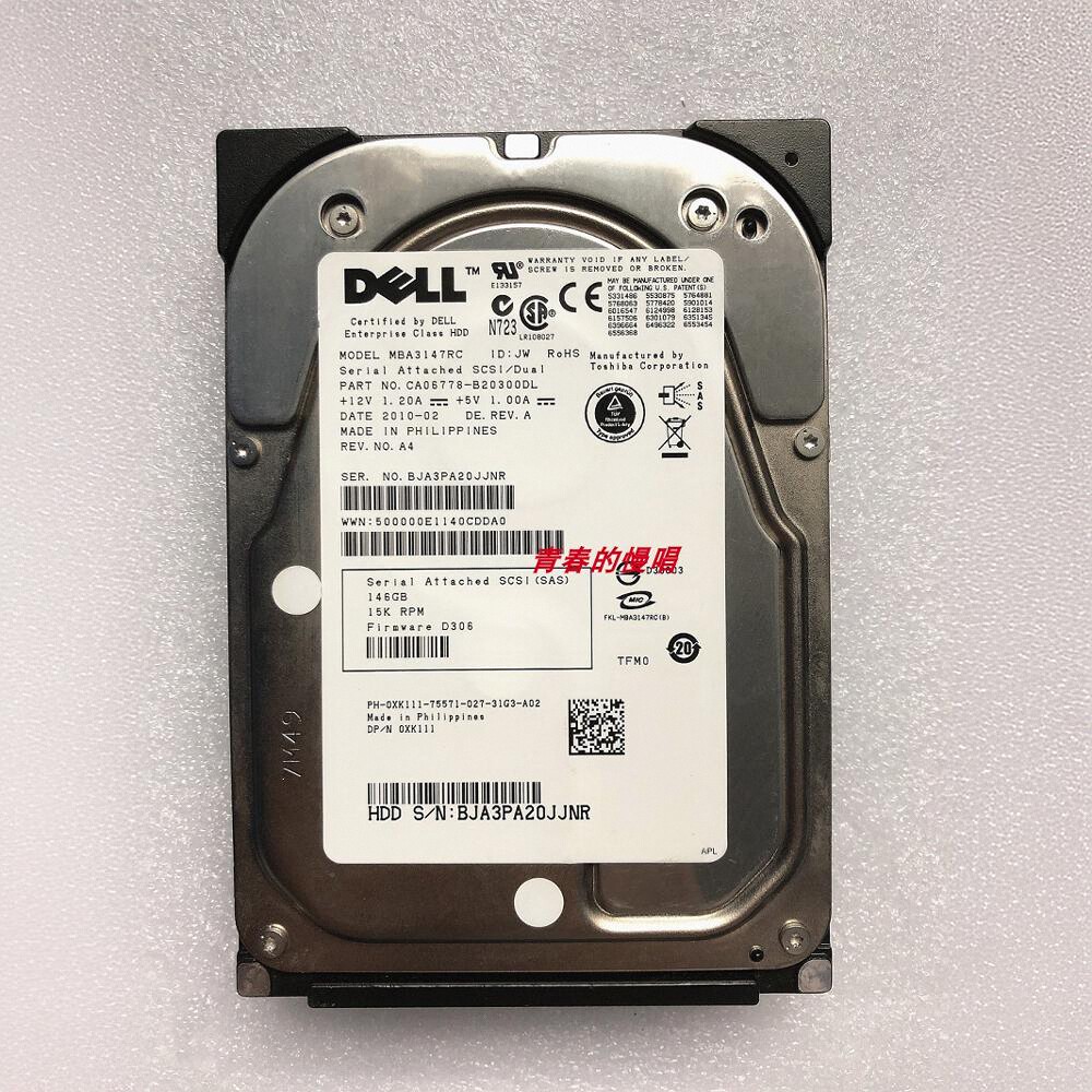 原装DELL 0XK111 MBA3147RC 146G 15K 3.5寸 SCSI SAS 服务器硬盘