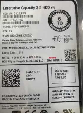 DELL 6T 6TB SAS 1HT27Z-157 8D1V4 ST6000NM0034 SC康贝存储硬盘