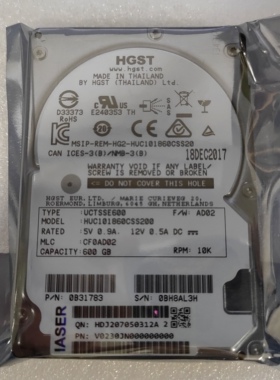 浪潮 600G SAS 2 5寸 10K 12Gb HUC101860CSS200 F/W AD02 M4硬盘