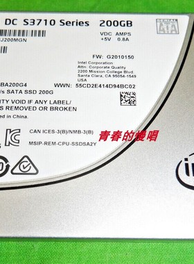 Intel/英特尔 SSD DC S3710 200G SSDSC2BA200G4 SATA 固态硬盘