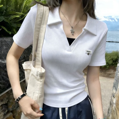 【金金宠粉】2026新款夏季翻领修身气质正肩polo衫t恤女短袖35098
