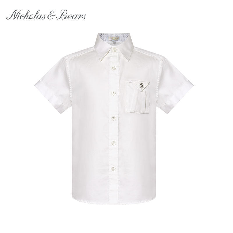 力高芘熊春夏新款男童经典英伦绅士纯棉短袖白衬衫搭配西服VII