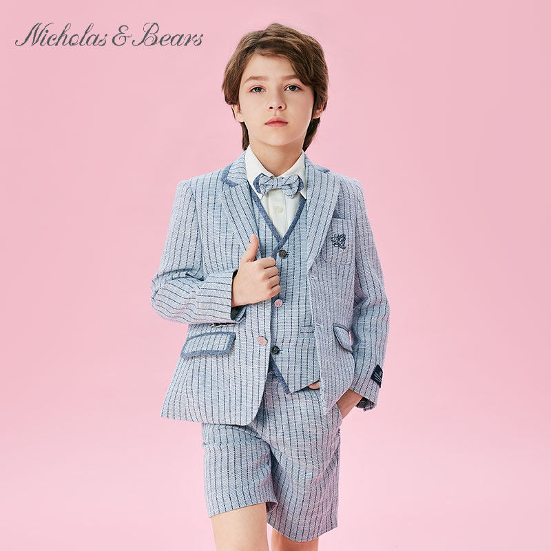 力高芘熊2024年春夏新款男童背心男宝西装马甲外搭上衣英伦学院风