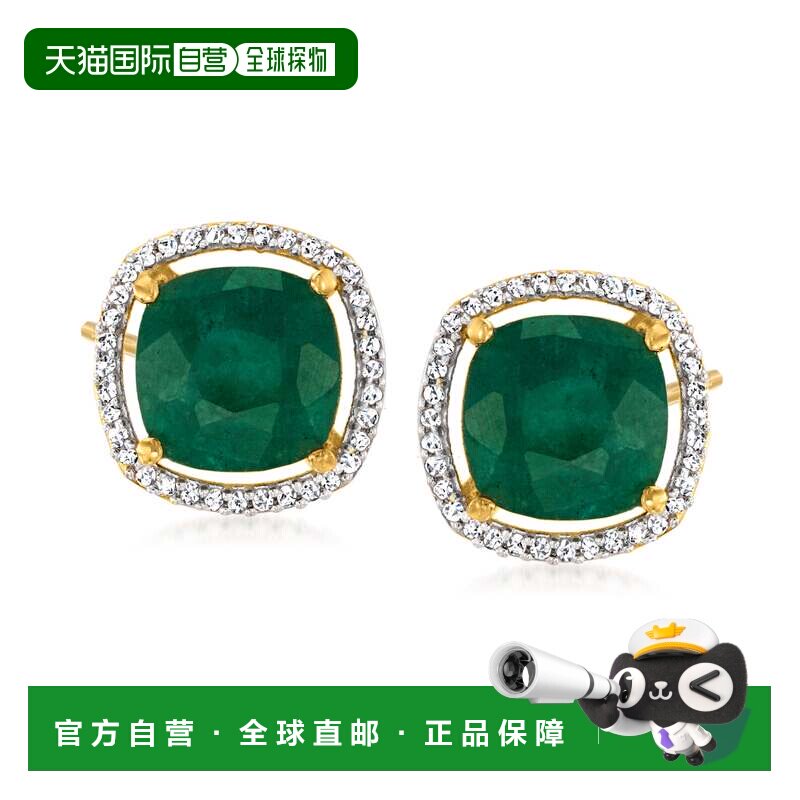 自营ross-simons罗斯-西蒙斯翡翠和 . 18 克拉金钻石耳环 绿色 美