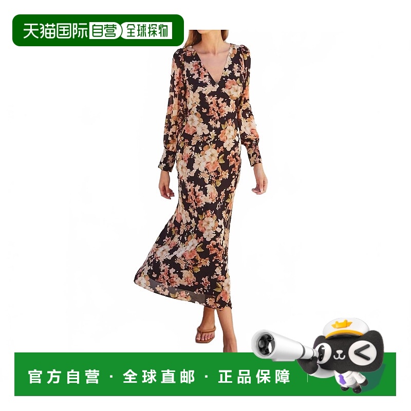自营dress forumMidnight Floral Long Sleeve Midi Dress In Bla