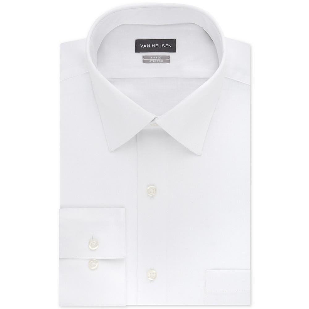 Van Heusen|男士修身弹力防皱棉缎纯色正装衬衫