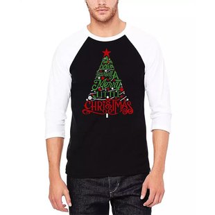 男士 Art 圣诞快乐文字艺术设计拉格朗棒球T恤 Pop 美国直邮LA