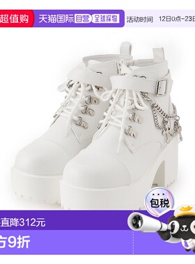 【日本直邮】Cst&P女士休闲鞋白色厚底低帮搭扣哑光链条简约短靴