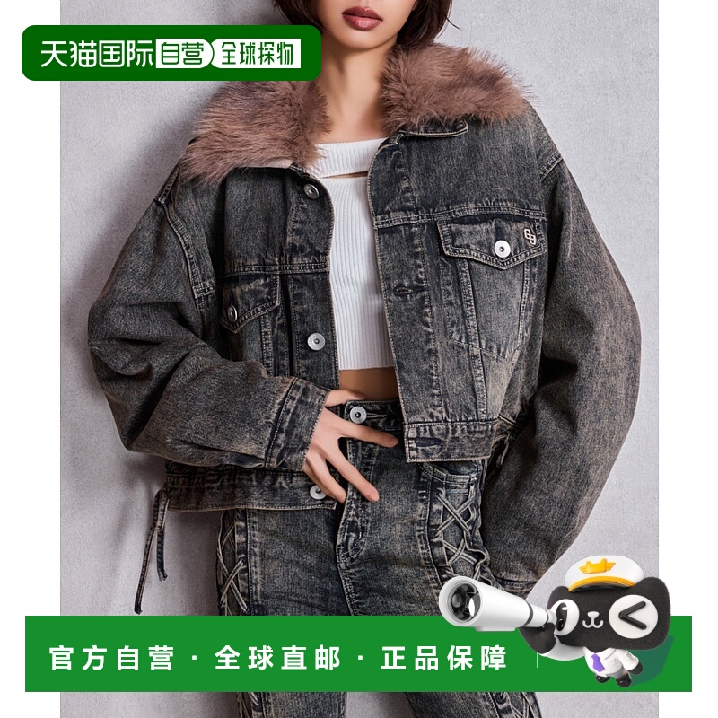 1h可退 日本直邮GYDA 女装 2WAY环保毛领短款牛仔外套 可拆卸毛领