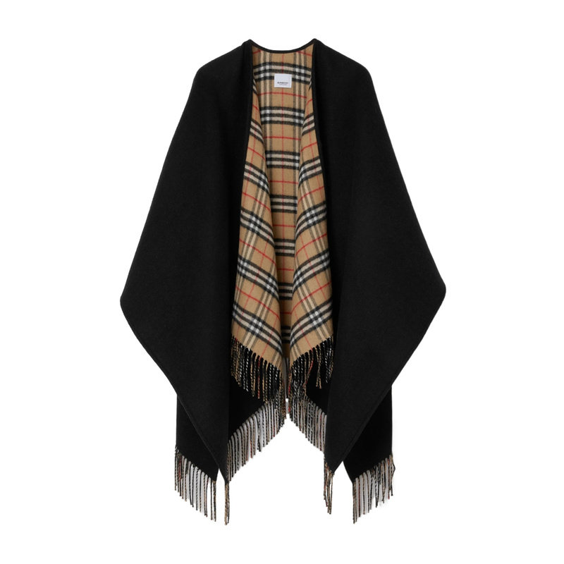 BURBERRY 女士西服 80778971 CO 黑色 格纹羊毛双面斗篷