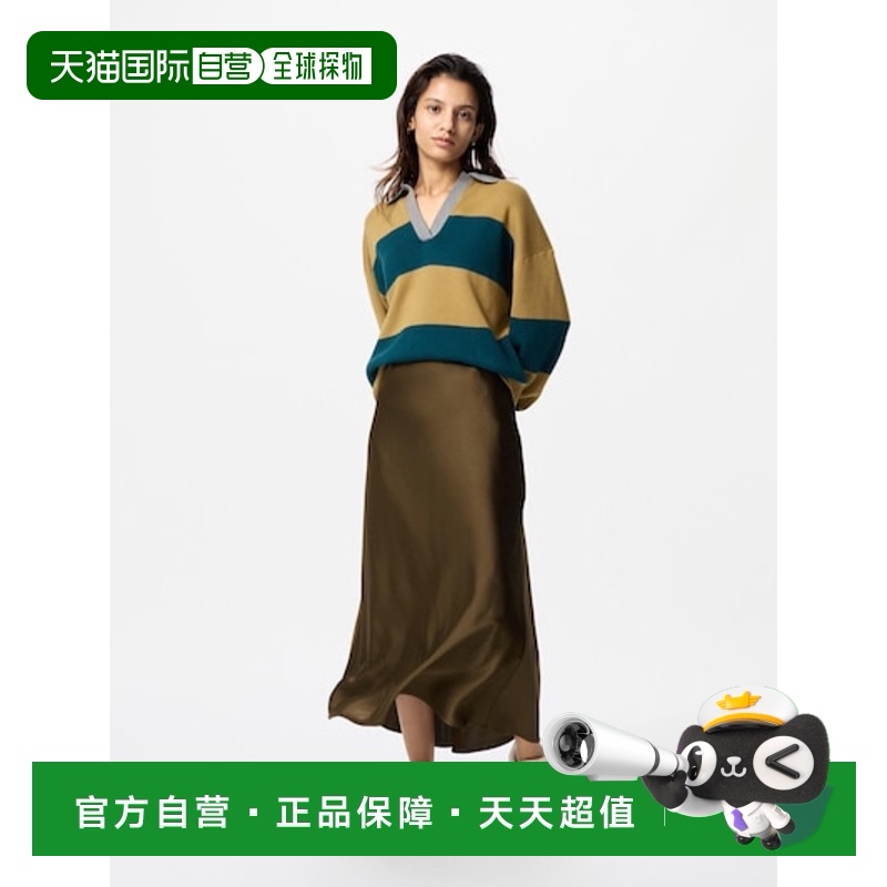 日潮跑腿UNIQLO优衣库 女款缎面半身裙 36 BROWN XS 478206新款