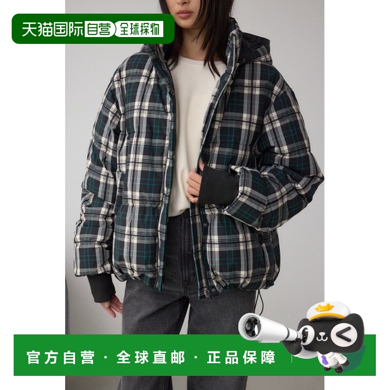 1h可退 日本直邮AZUL BY MOUSSY 女装 中长款可拆卸连帽 格纹蓄热