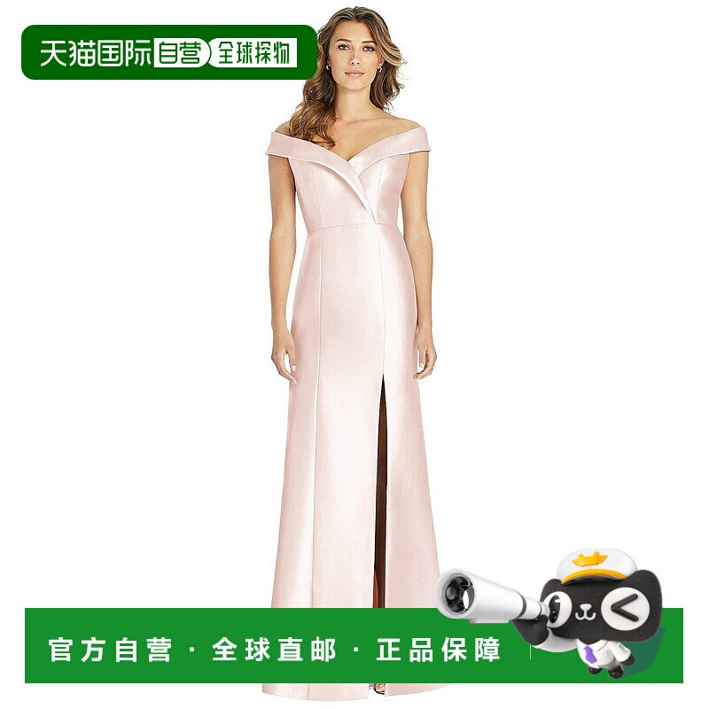 自营alfred sung露肩袖口喇叭形礼服,正面开衩 - 腮红 【美国奥