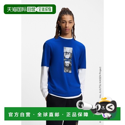 自营欧洲直邮Hugo Boss x Jujutsu Kaisen男士蓝色棉圆领短袖T恤