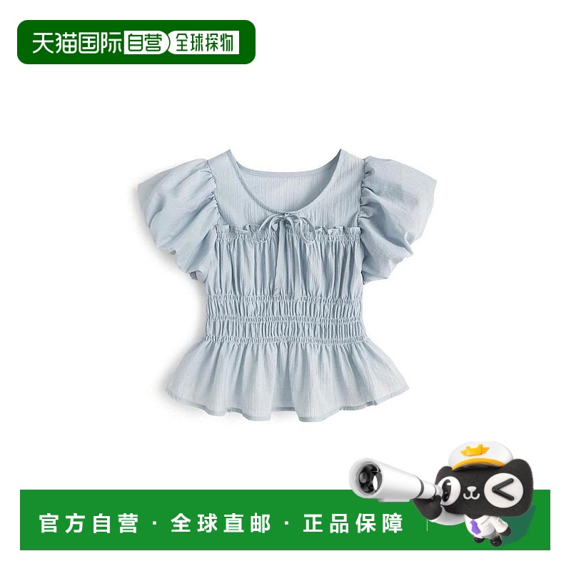 日本直邮日潮 GRL蝴蝶结 peplum泡袖收缩衬衫sd108牛仔休闲上衣