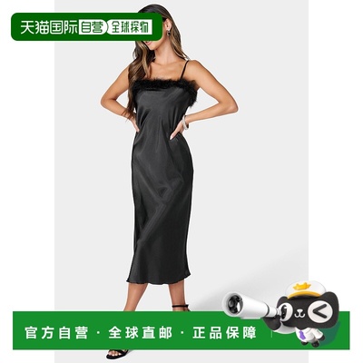自营Bebe Women'S Feather Satin Slip Dress - black 美国奥莱直