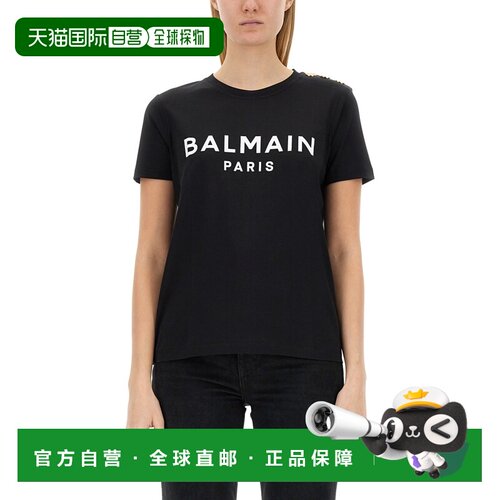 香港直邮BALMAIN 女士T恤 BF1EF005BB02EAB SS2025 黑色 T-shirt