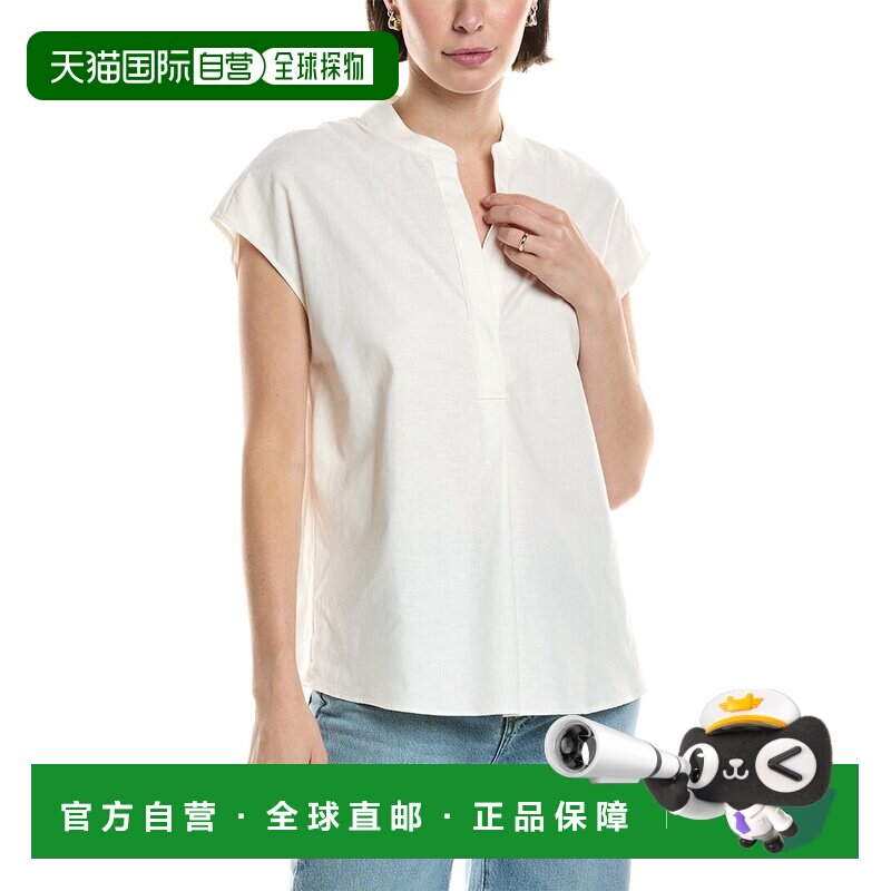 自营 Vince乐队领亚麻混纺波波头-白色 女装上衣美国奥莱直发