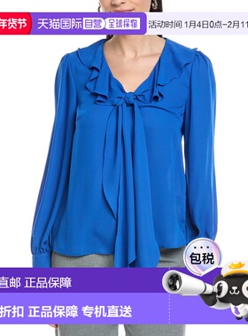 自营CeCe Ruffle Tie V-Neck Top - blue 美国奥莱直发上衣