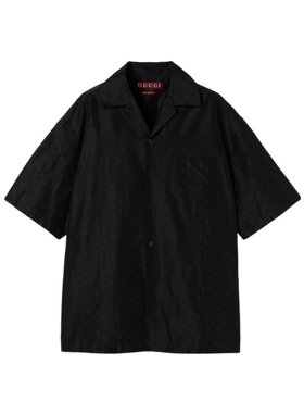 GUCCI 男士POLO衫 819356Z7AM21000 SS2025 黑色 GG罗缎衬衫