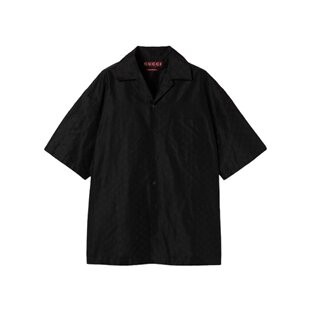 819356Z7AM21000 POLO衫 SS2025 黑色 GUCCI GG罗缎衬衫 男士