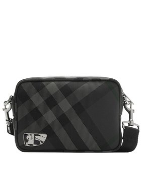 BURBERRY 男士斜挎包 81040361 SS2025 黑色 Grid 格纹单肩包