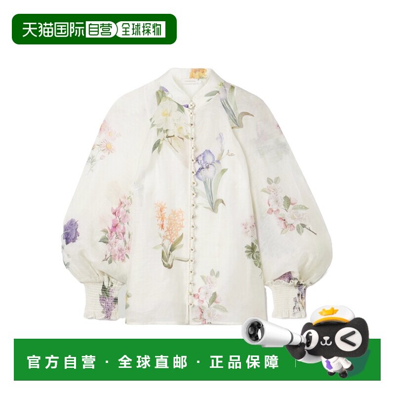 香港直邮Zimmermann 长袖衬衫 3594TS241真丝亚麻泡泡袖