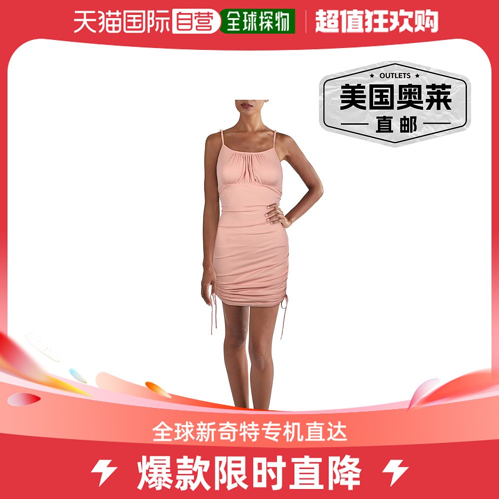 pink roseWomens Ribbed Mini Bodycon Dress- peach blush【美