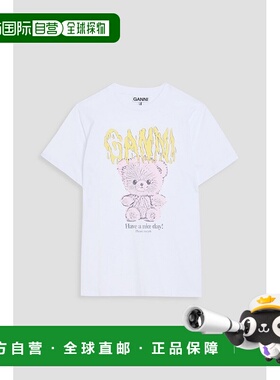 香港直邮潮奢 GANNI 甘尼 女士 印花棉针织T恤 T42893575151BRIGH