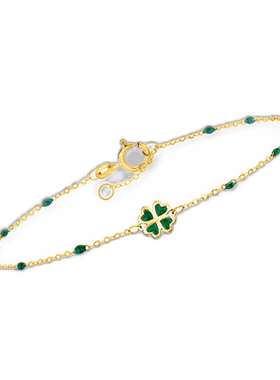 自营Ross-Simons 意大利绿色珐琅四叶草手链 14kt 黄金 - 7.5 英