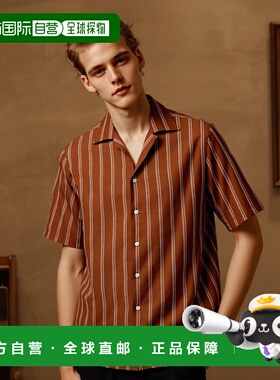 1h可退 日本直邮ERRICO FORMICOLA 男士亚麻条纹短袖衬衫 1322201