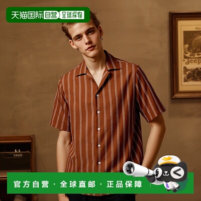 1h可退 日本直邮ERRICO FORMICOLA 男士亚麻条纹短袖衬衫 1322201