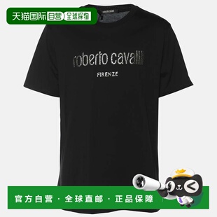 自营roberto cavalliRobert Cavalli Black Jersey Logo T-Shirt