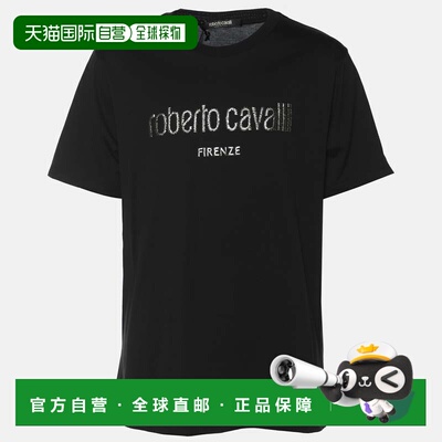 自营roberto cavalliRobert Cavalli Black Jersey Logo T-Shirt