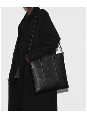 GUCCI 男士斜挎包 792265AABY01000 CO 黑色 双G中号单肩包