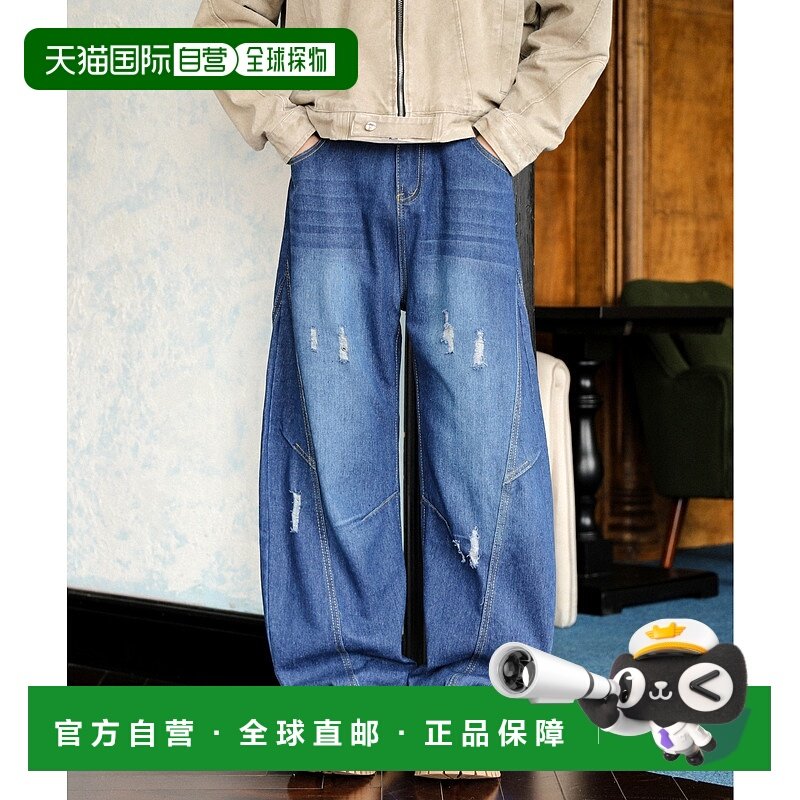 日本直邮neos男女同款宽松立体剪裁复古水洗破洞牛仔裤 K1068