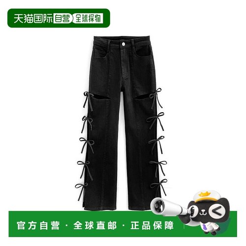 日本直邮日潮 GRL 侧边蝴蝶结开衩裤 cu523休闲高腰牛仔裤直筒裤