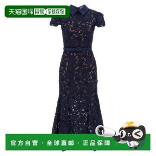 1h可退 香港直邮Self-Portrait 女士 'Navy Midi' 凸纹花边蕾丝连