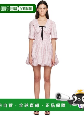 1h可退 香港直邮潮奢 GANNI 甘尼 女士 粉色 Check Smock 连衣裙