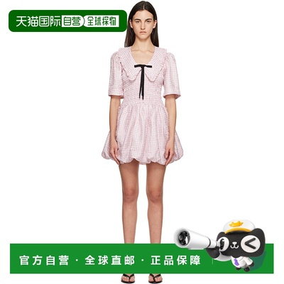 1h可退 香港直邮潮奢 GANNI 甘尼 女士 粉色 Check Smock 连衣裙